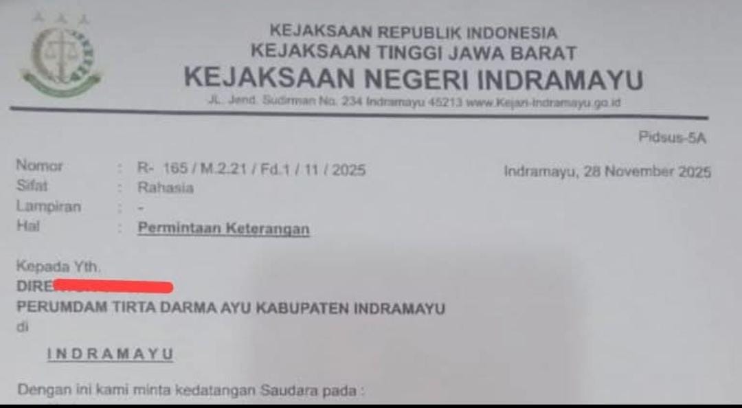 Terkait Dana Transfer 2 Milyar, Kejaksaan Negeri Indramayu Selasa Lusa Panggil Nurpan Dirut Perumda Air Minum TDA