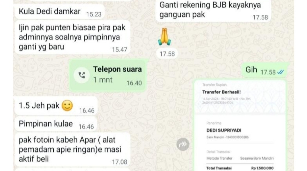 VIRAL.! Urus Rekomendasi Alat Pemadam Kebakaran di Bidang Damkar Indramayu Harus Keluar Uang Rp1,5 Juta 