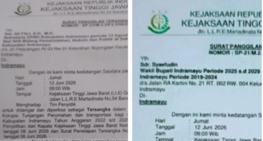 Beredar Surat Salinan Penetapan Tersangka Dari Kejati Jabar, Kepada Mantan Ketua DPRD Indramayu dan mantan Sekwan