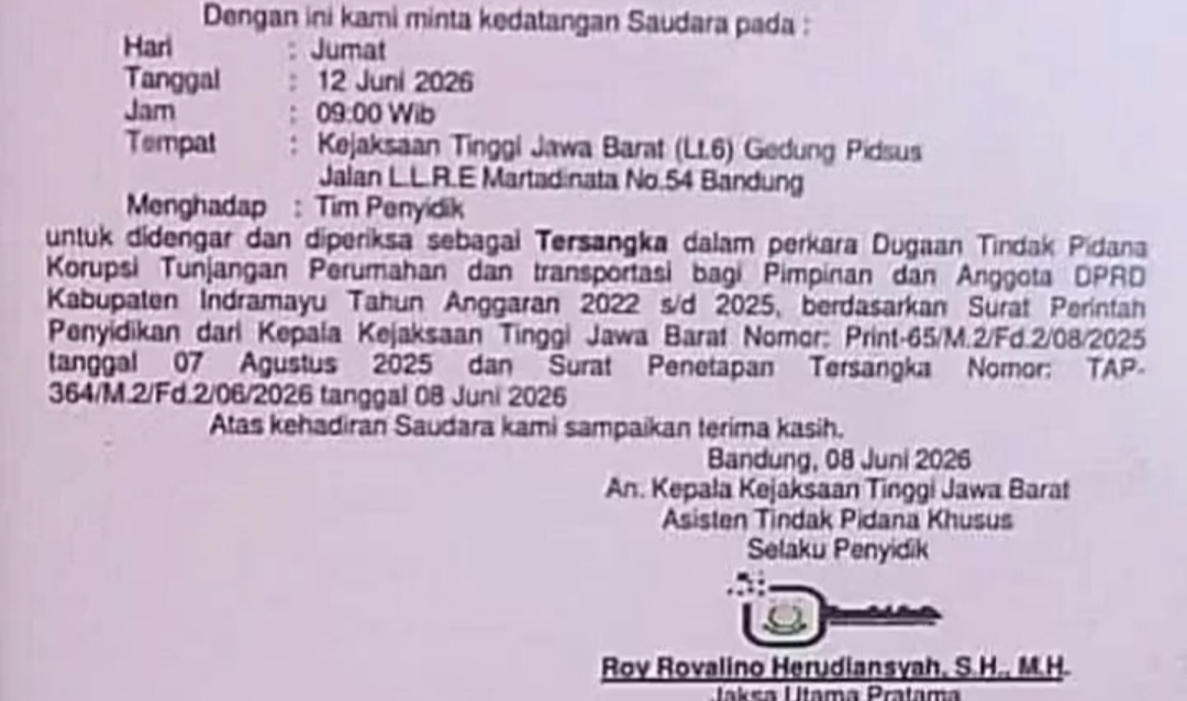 Hari Ini Penyidik Kejaksaan Tinggi Jawa Barat dijadwalkan Bakal Memeriksa Wabup Syaefudin Sebagai Tersangka 